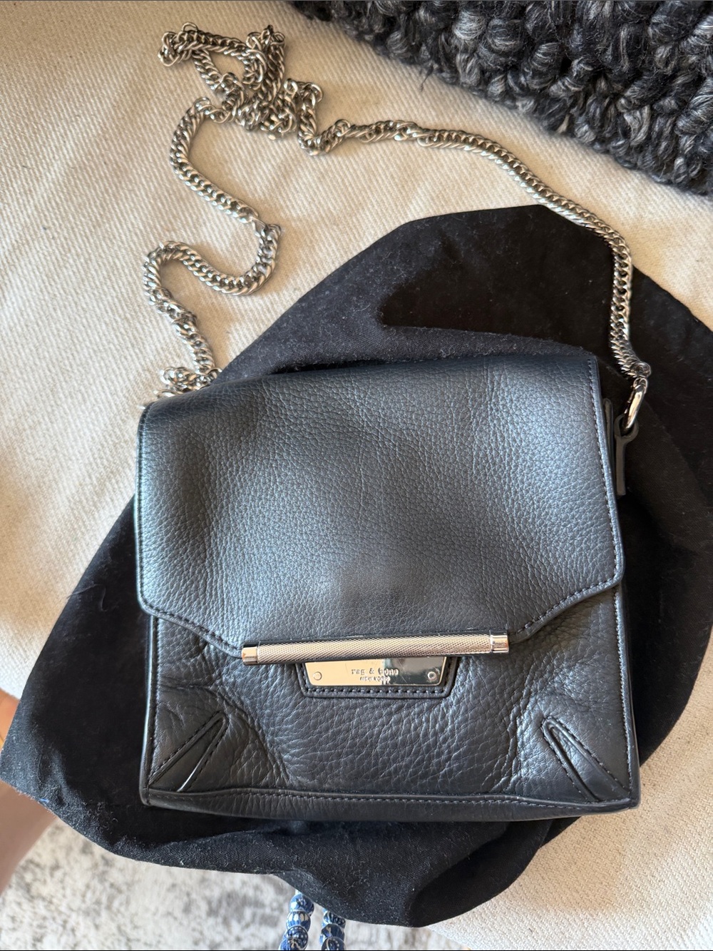 Rag & Bone Black Leather and Suede Chain Strap Crossbody bag